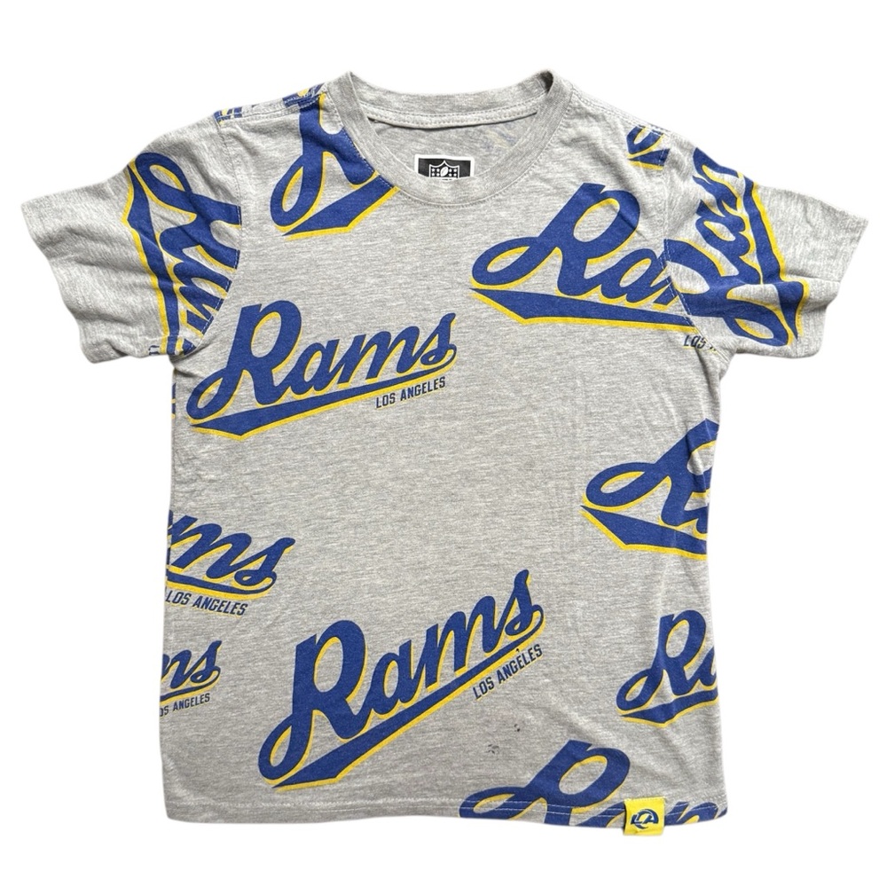 NFL Los Angeles Rams Kids T-Shirt Size M (10–12) All-Over Scripted Print